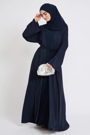 Navy Embellished Nida Abaya