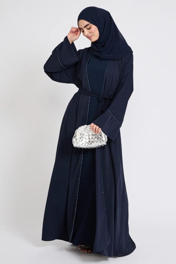 Navy Embellished Nida Abaya