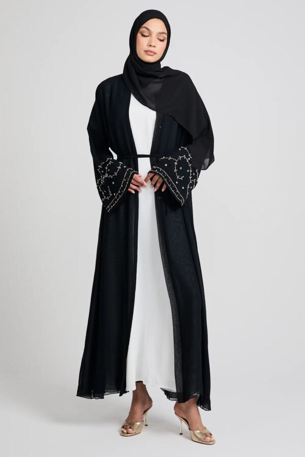 Black Embellished Open Abaya