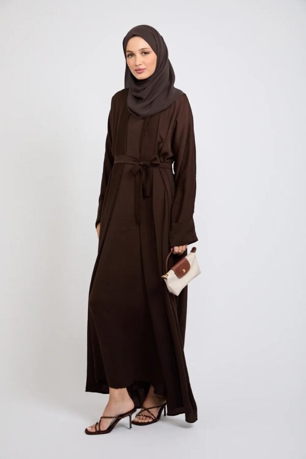 Chocolate Brown Nida Belted Abaya